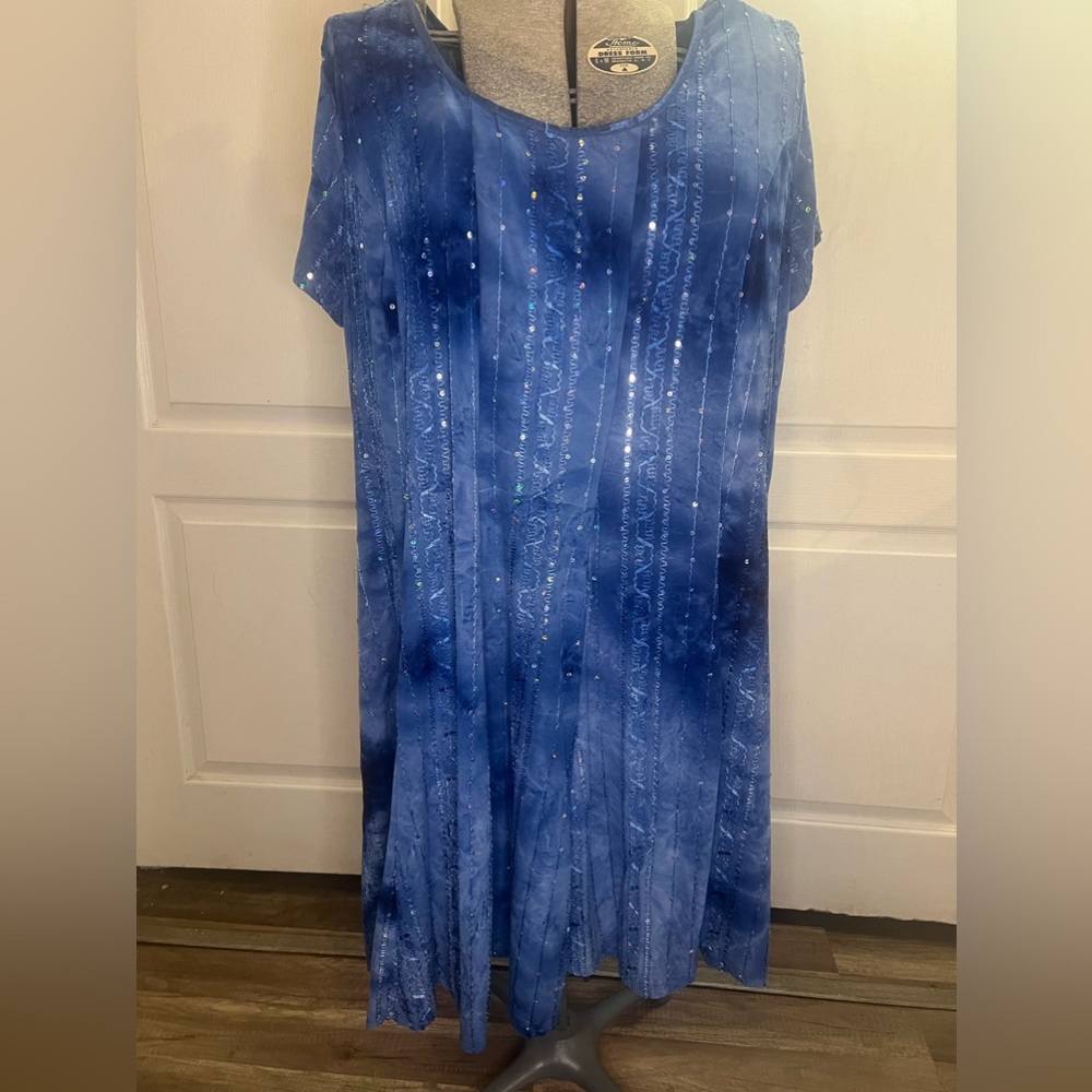 Womens Est 1946 Blue Sequin‎ Galaxy Dress Short Sleeve   Size 22/24W